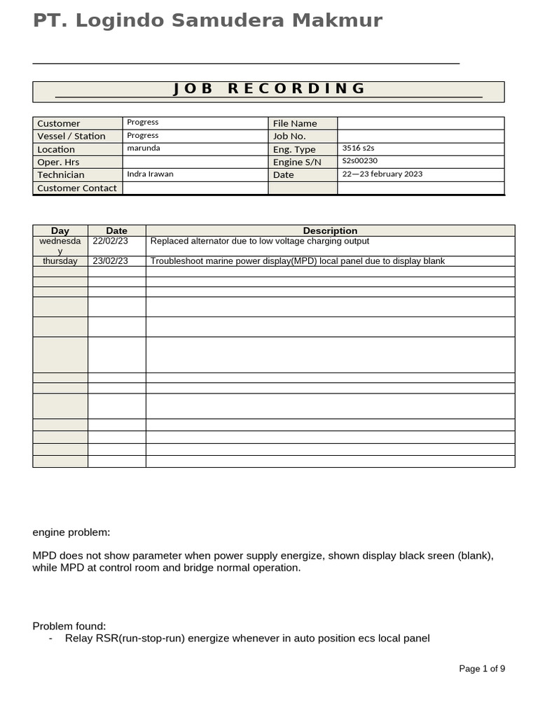 Job Recording Progress 22 Feb 23 | PDF | Electrical Engineering ...