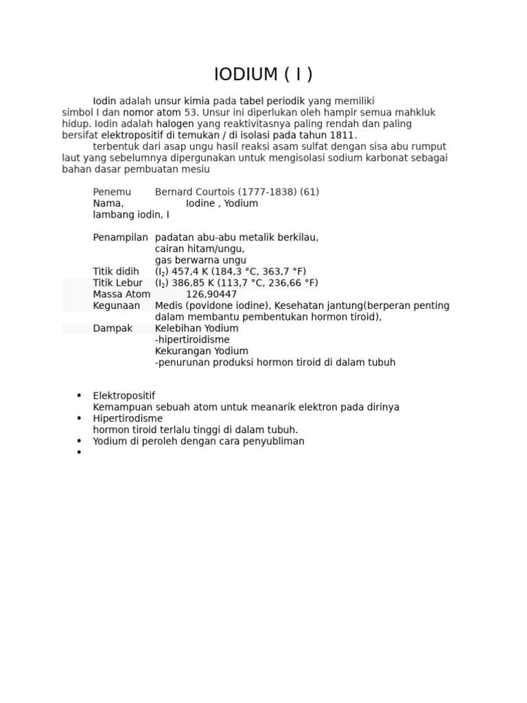 Nomor Atom Iodium: 53 | PDF
