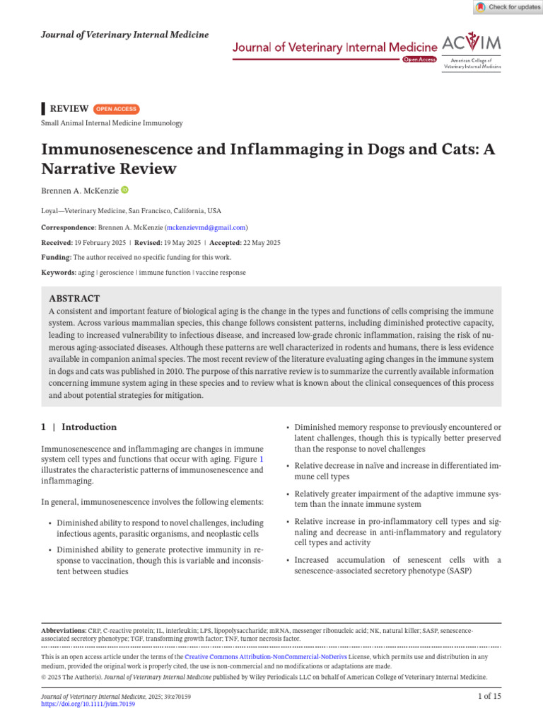 Immunosenescence in Aging Dogs and Cats | PDF | Immune System | Monocyte