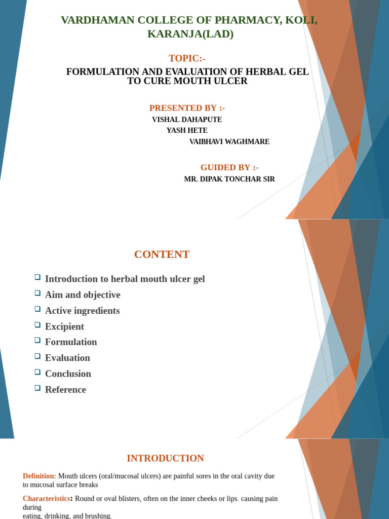 Herbal Gel for Mouth Ulcer Relief | PDF