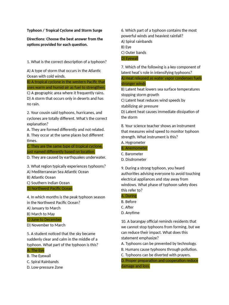 Typhoon and Storm Surge Exam | PDF | Tropical Cyclones | Eye (Cyclone)