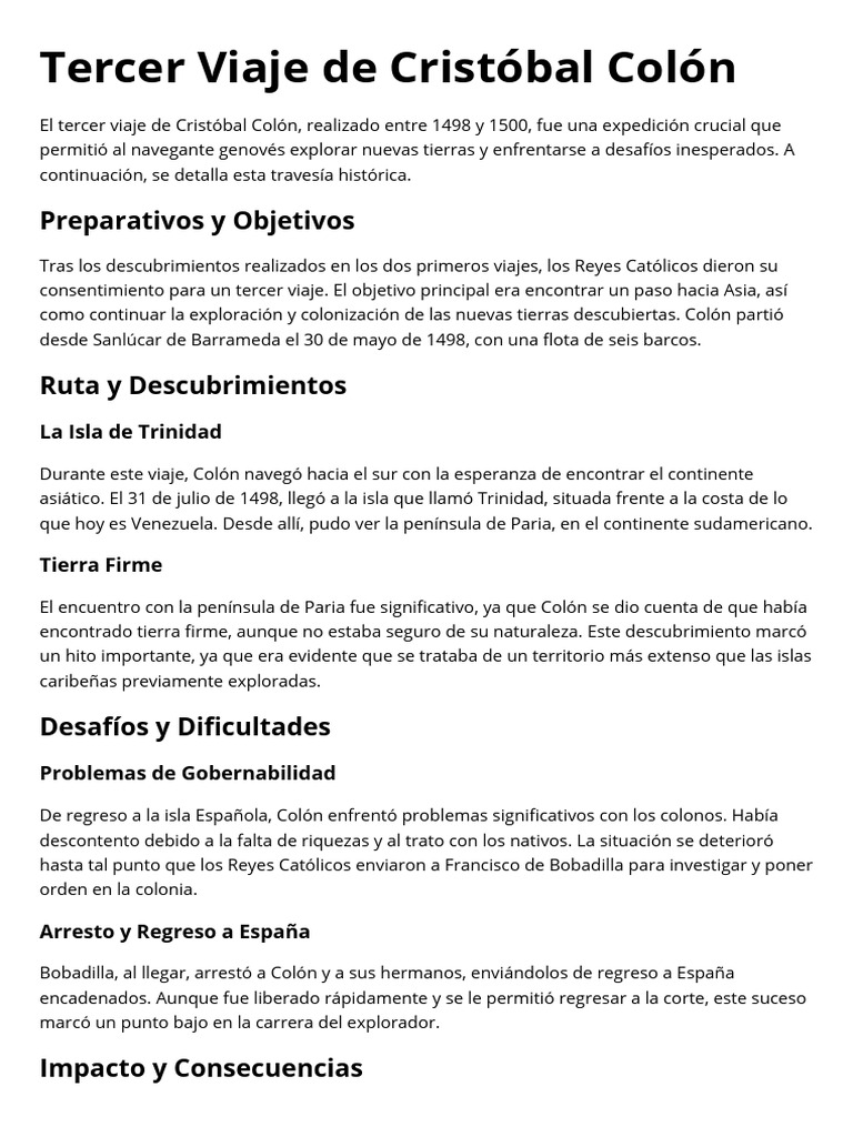 Tercer Viaje de Colón: Exploración y Desafíos | PDF | Cristobal colon ...