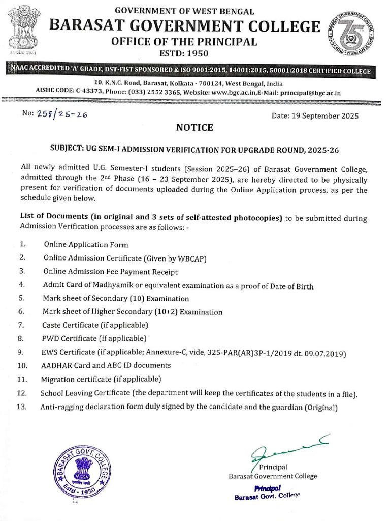 7a8b3 UG Sem I Admission Verification 2nd Phase Notice 2025 Compressed ...