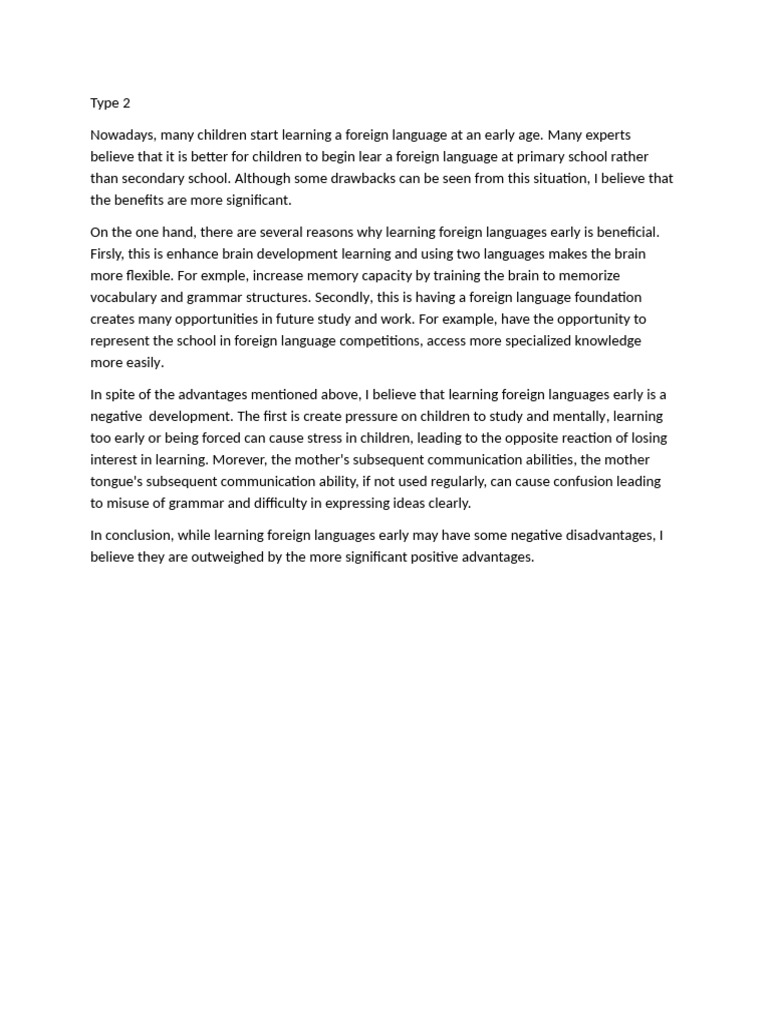 Benefits of Early Foreign Language Learning | PDF