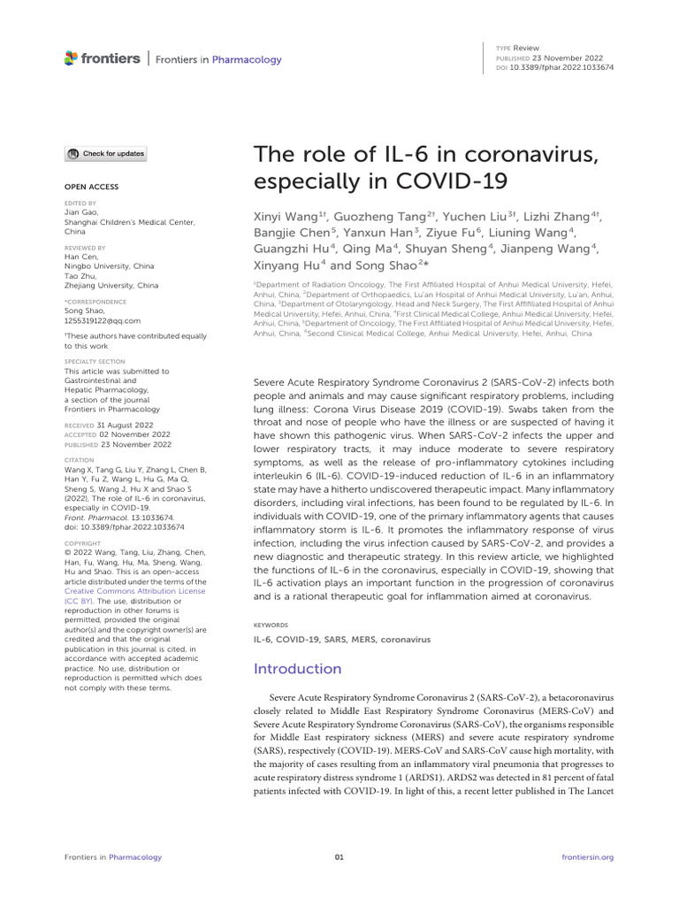 IL-6's Role in COVID-19 Inflammation | PDF | Interleukin 6 | Inflammation