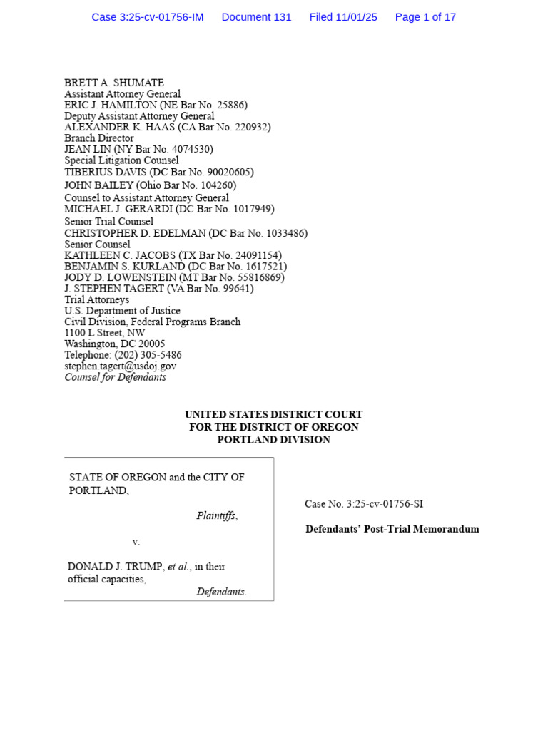 Oregon V Trump NG Doc 130 | PDF | Injunction | Justice