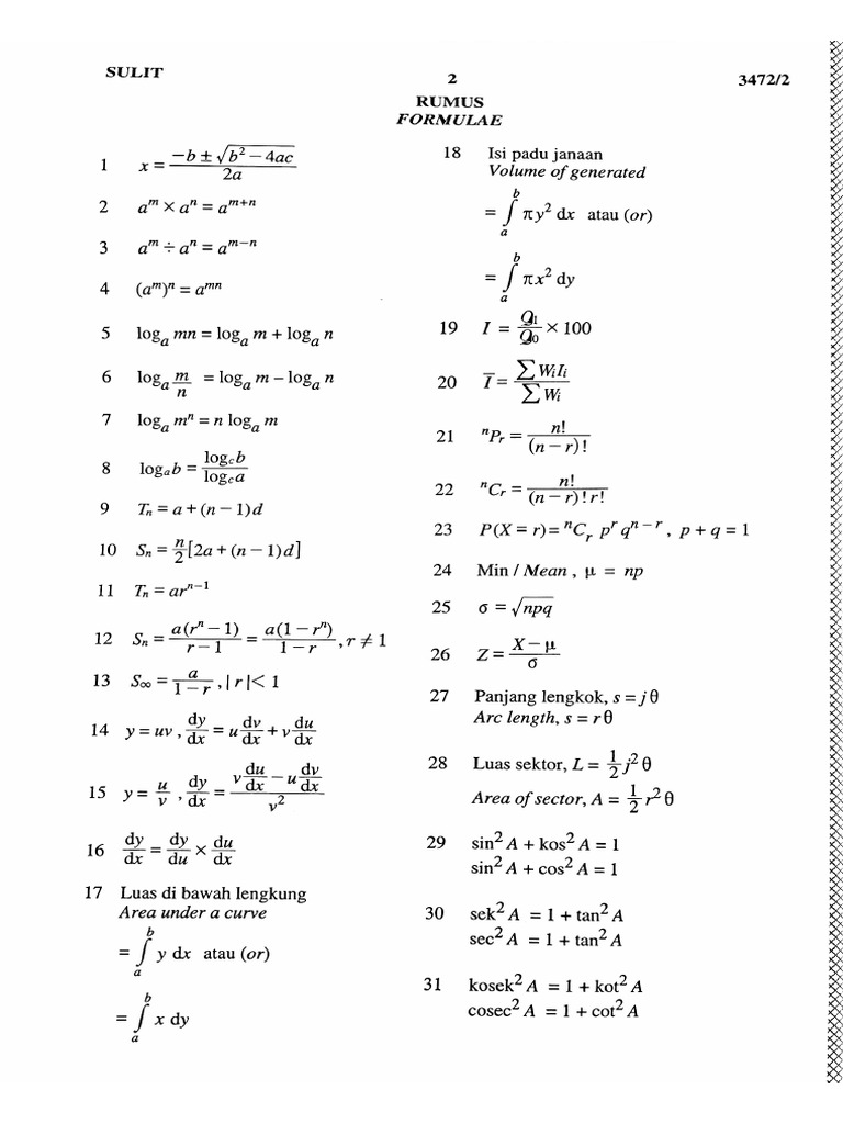 Rumus Add Maths | PDF
