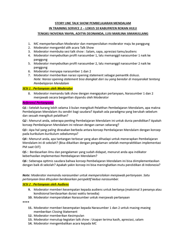 Implementasi - Talk Show-Rundown Berbagi Praktik | PDF