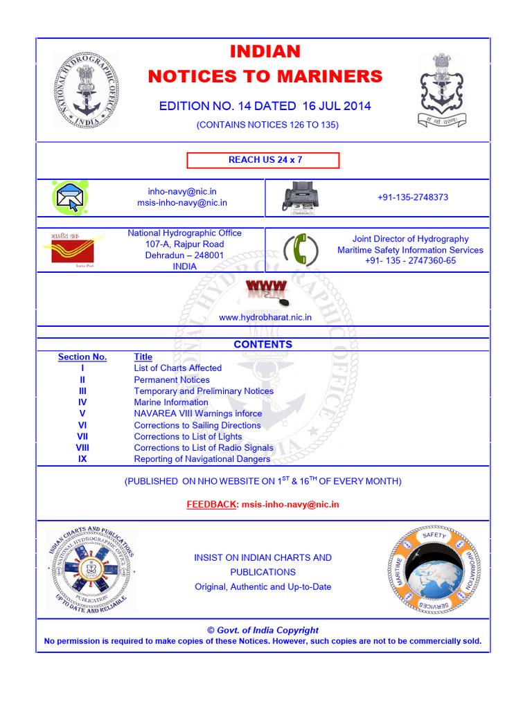 Indian Notices to Mariners - Edition 14 | PDF | Navigation