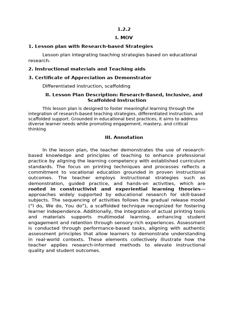 Research-Based Lesson Plans & Assessments | PDF | Differentiated ...