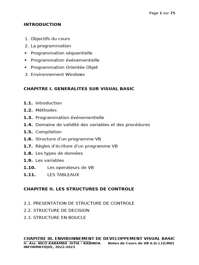 Introduction à Visual Basic 6.0 | PDF | De base | Architecture d'un système