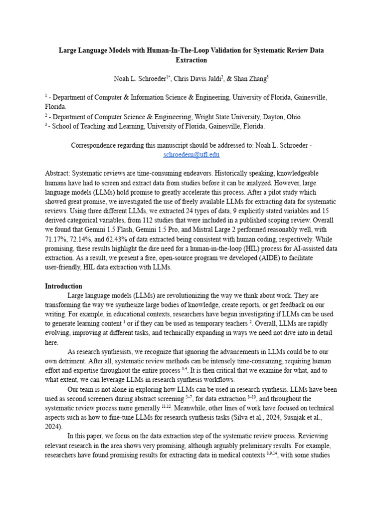 LLMs for Systematic Review Data Extraction | PDF | Computing