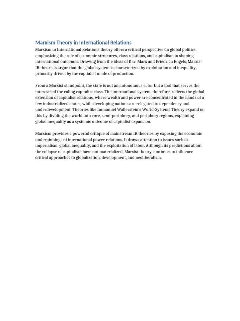 Marxism in International Relations Theory | PDF