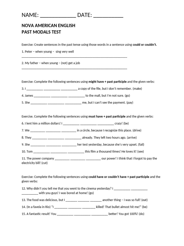 Past Modals Test for English Learners | PDF | Verb | Linguistic Morphology