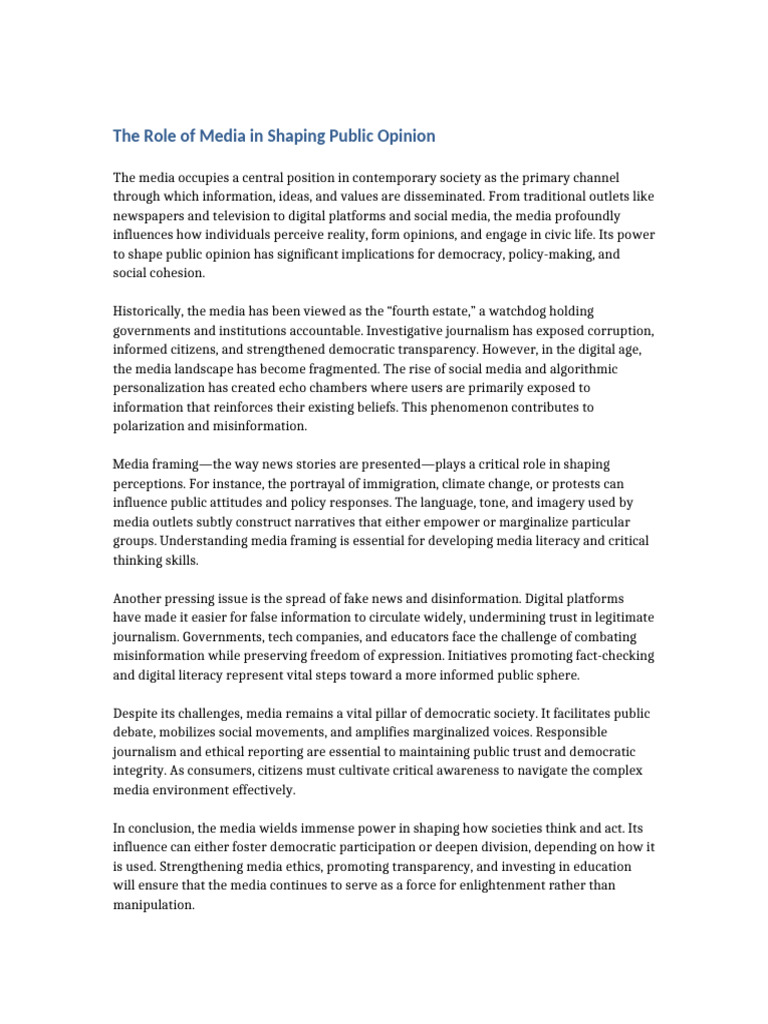 Media's Impact on Public Opinion | PDF | Journalism | Public Opinion