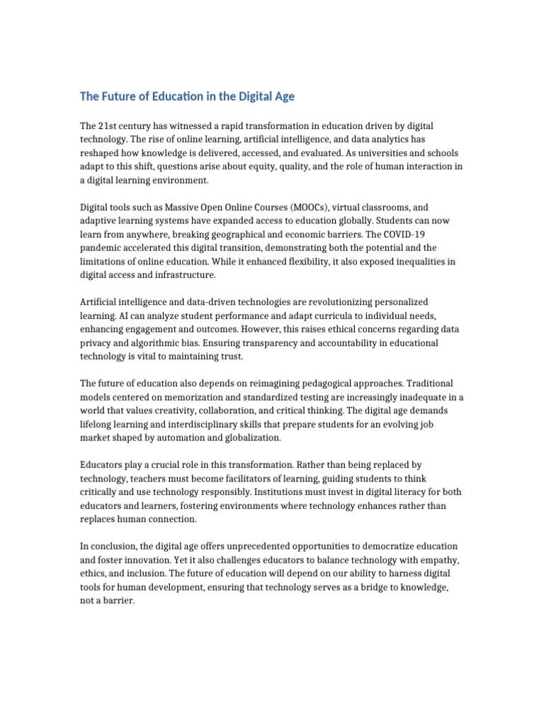 Future of Education in Digital Era | PDF