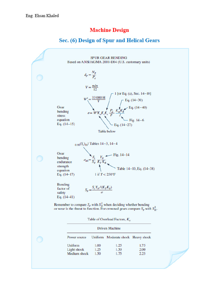 Sec. (5) Design of Spur and Helical Gears | PDF