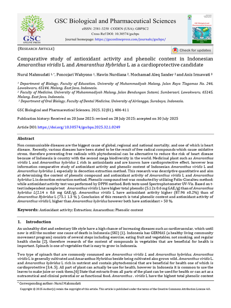 Antioxidant Activity in Amaranthus Species | PDF | Polyphenol | Antioxidant