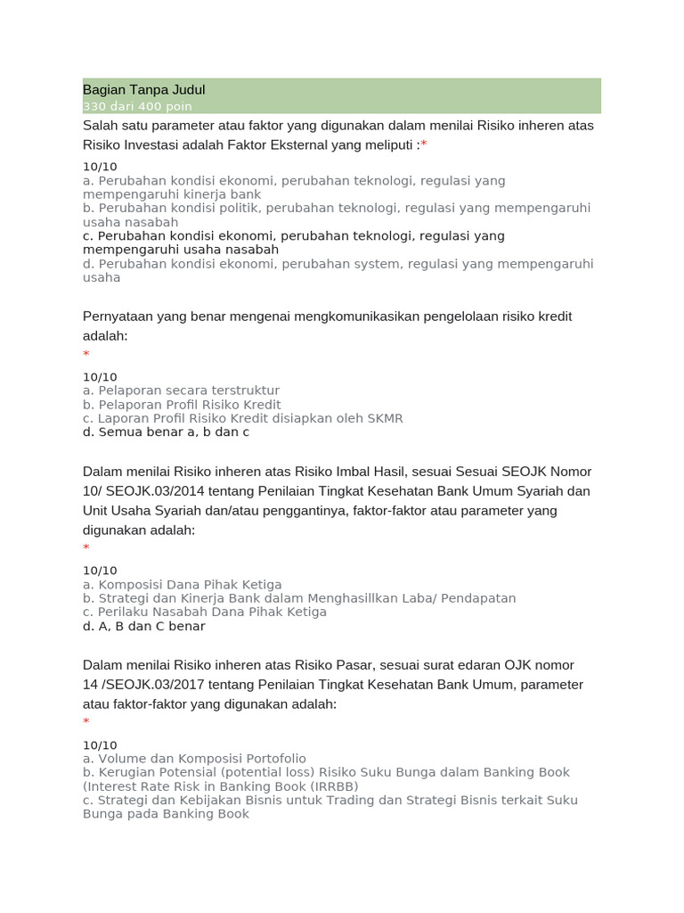 Penilaian Risiko Inheren dalam Investasi Bank | PDF