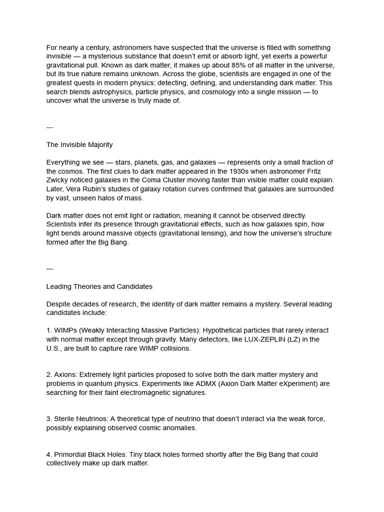Dark Matter Hunters - The New Frontier of Cosmic Research | PDF | Dark ...