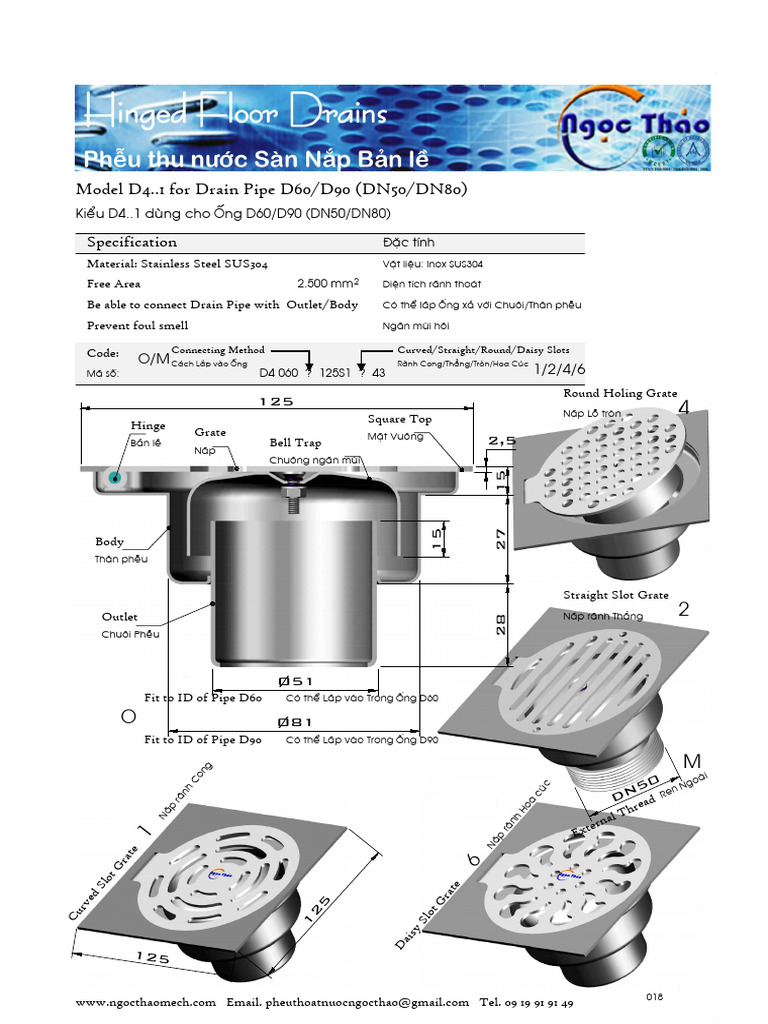 Model D4..1 For Drain Pipe D60/D90 (DN50/DN80) : Specification | PDF