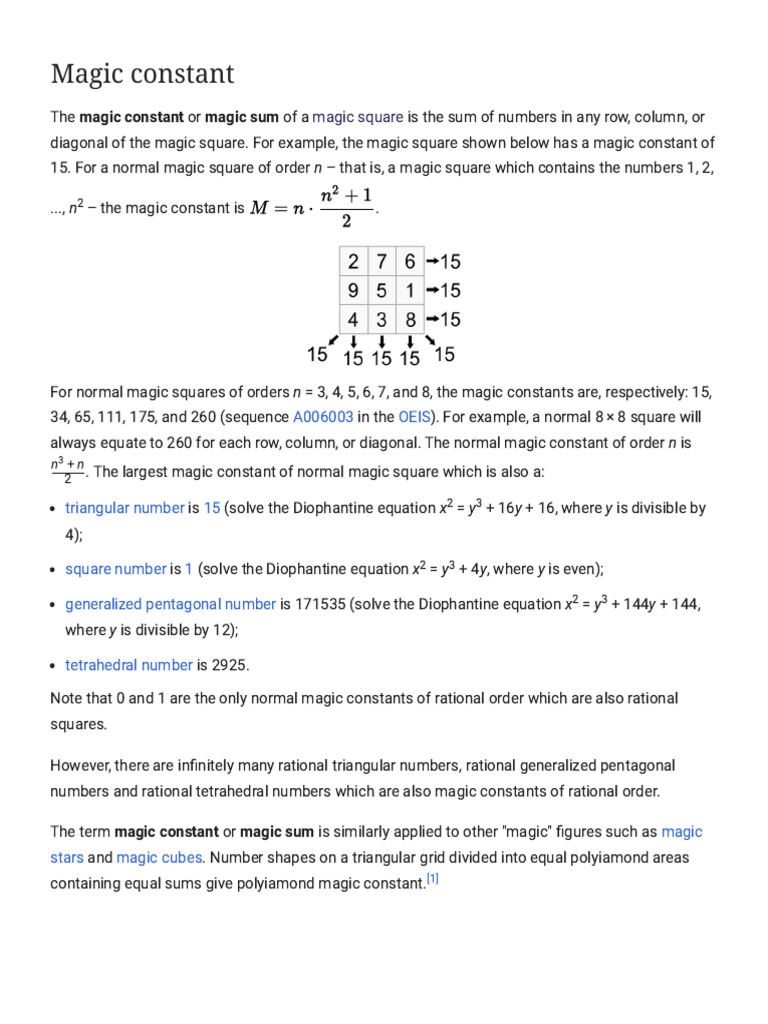 Magic Constant in Magic Squares | PDF | Mathematics | Mathematical Objects