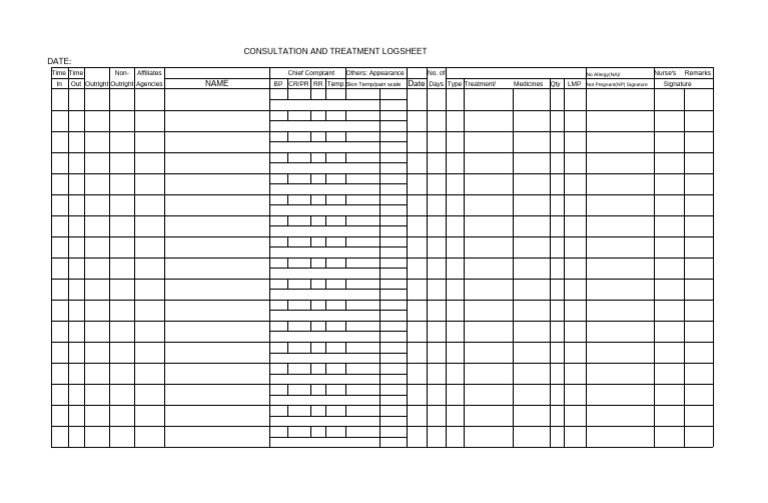 Patient Consultation Logsheet Template | PDF