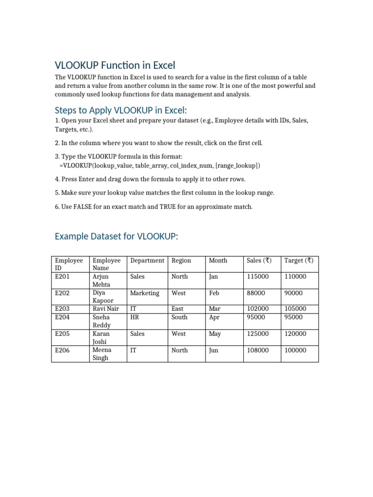 VLOOKUP Function Guide for Excel | PDF