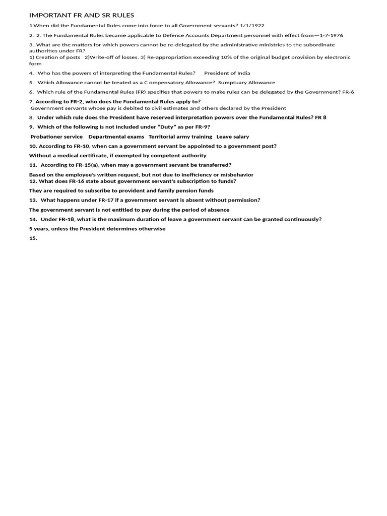 Important FR and SR Rules | PDF