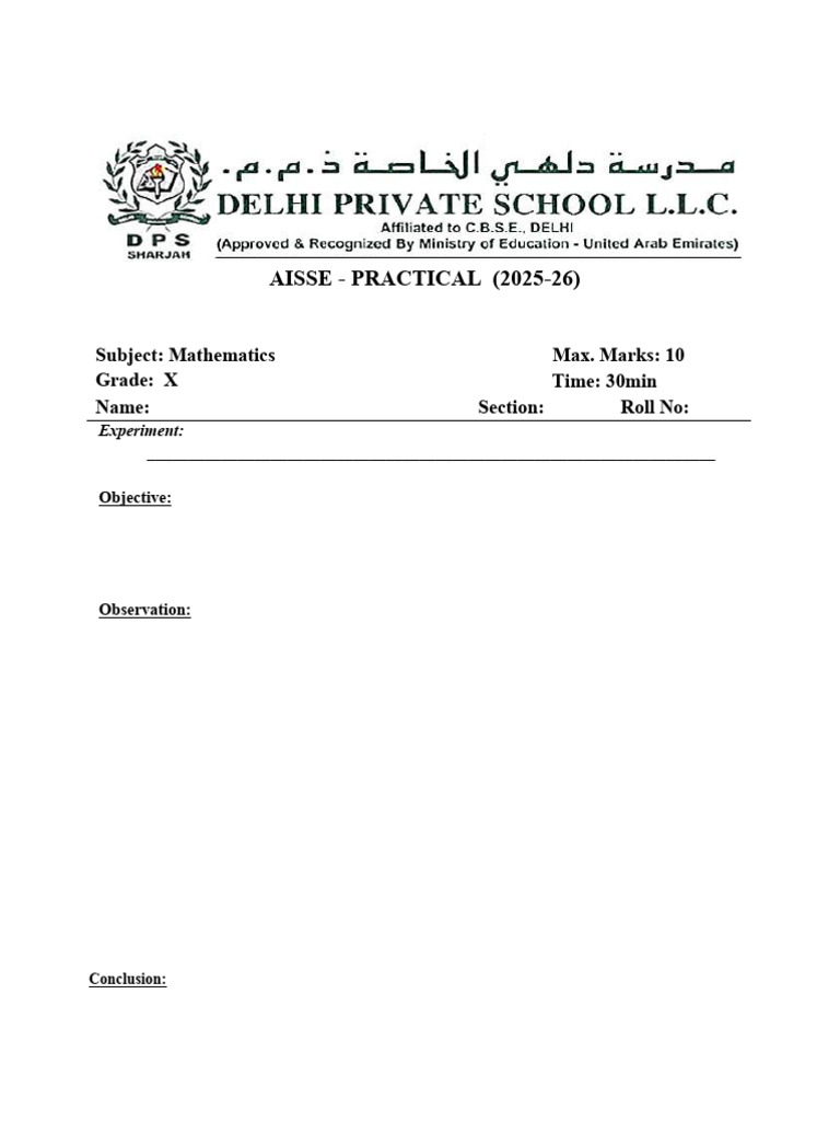 Format For Practical Exam Grade X 2025 - 2026 | PDF