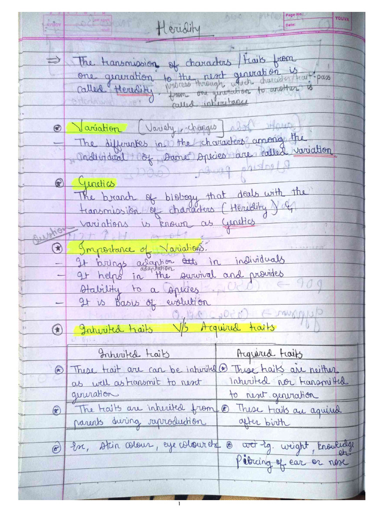 Class 10 Science - Heredity - Handwritten Notes (Easy & Detailed) | PDF