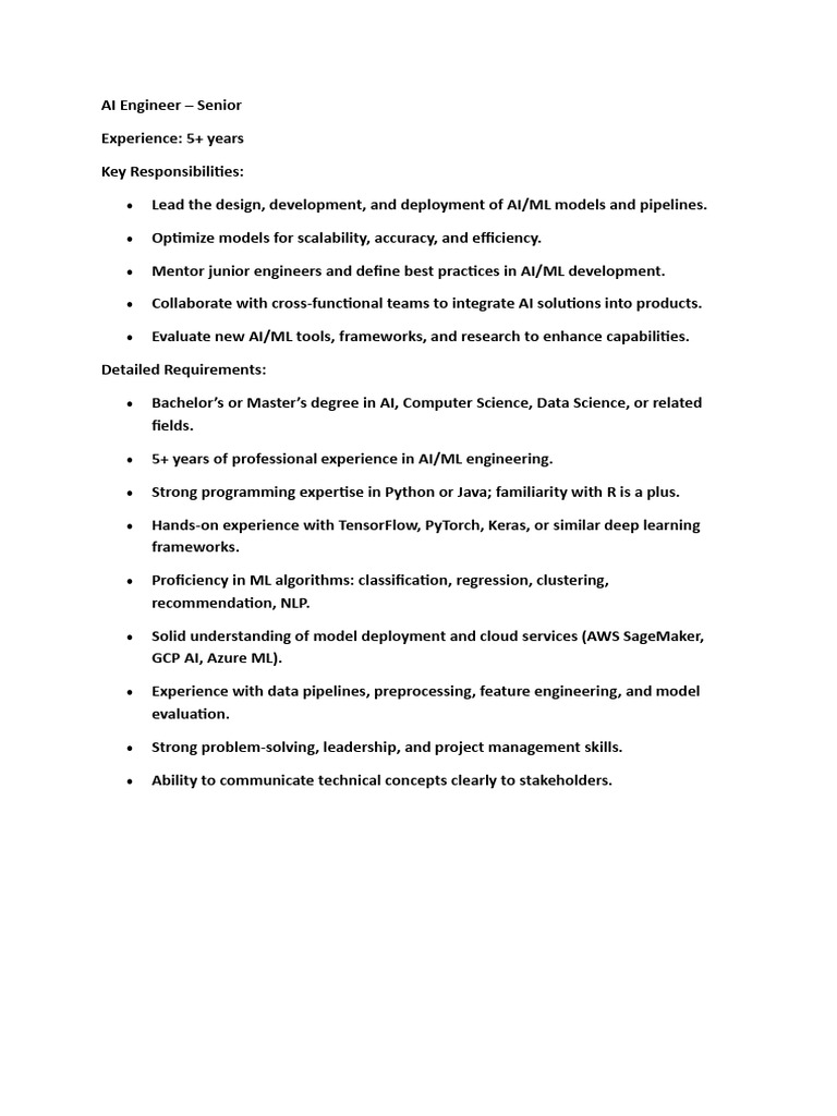 Senior AI Engineer Job Overview | PDF
