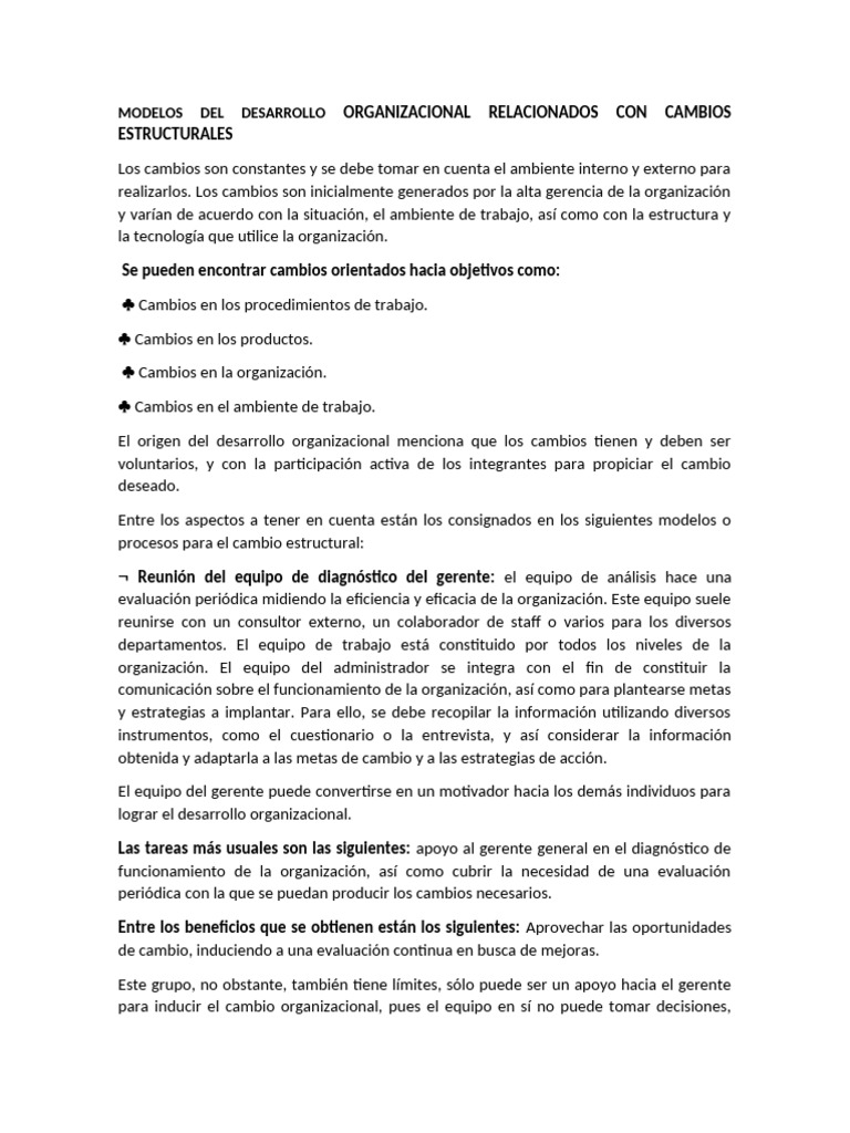 Modelos de Cambio en Desarrollo Organizacional | PDF | Liderazgo ...