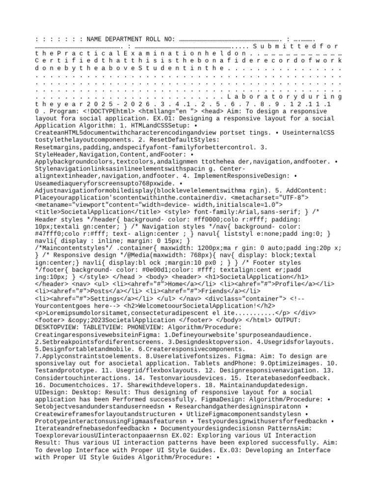 UI UX Lab Manual Spaced | PDF | Chess Theory | Chess
