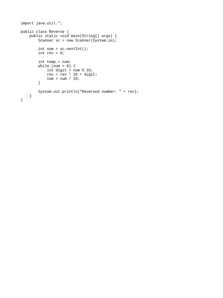 Java Program to Reverse a Number | PDF