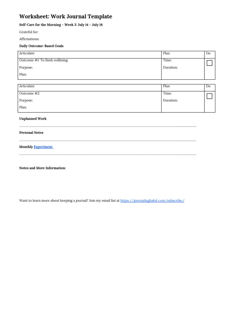 Work Journal Template Download | PDF