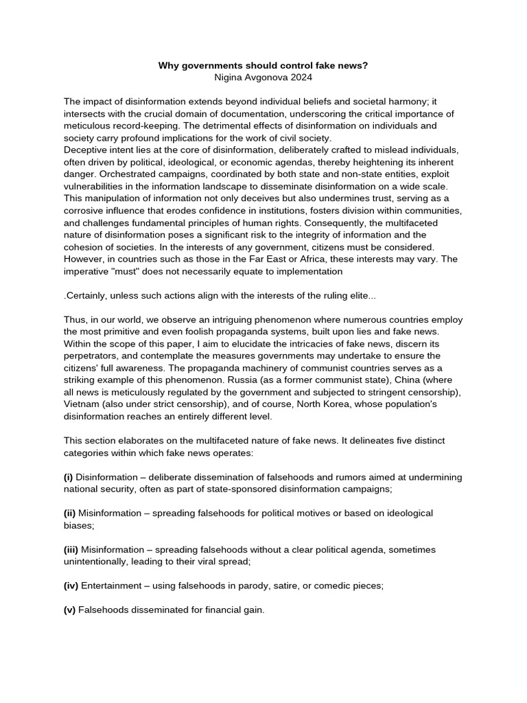 Government Control of Fake News | PDF | Social Media | Popular Culture ...