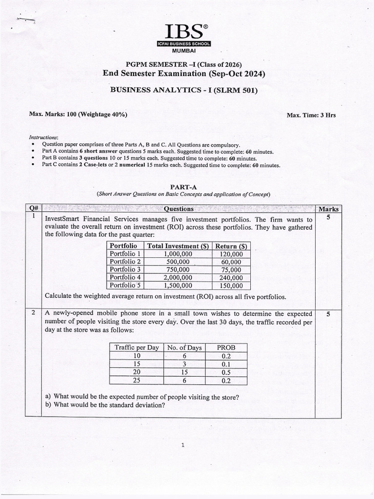 BA - I End Sem Exam - 2024 | PDF