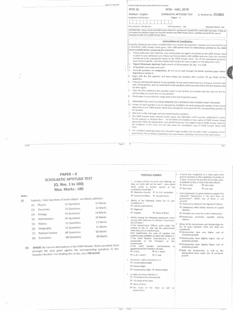 Ntse Nov 2018 - Paper 2 Sat English | PDF