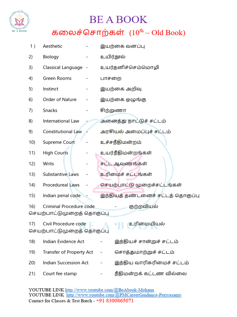கலைச்சொற்கள் - 10th old book | PDF