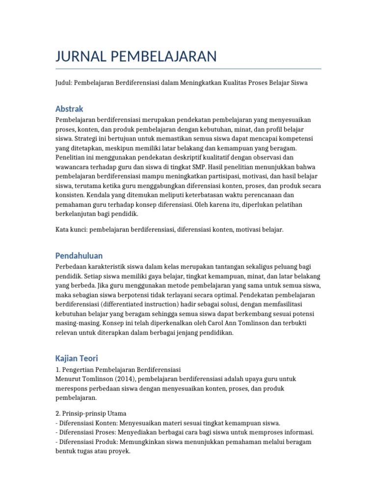 Jurnal Pembelajaran Berdiferensiasi | PDF