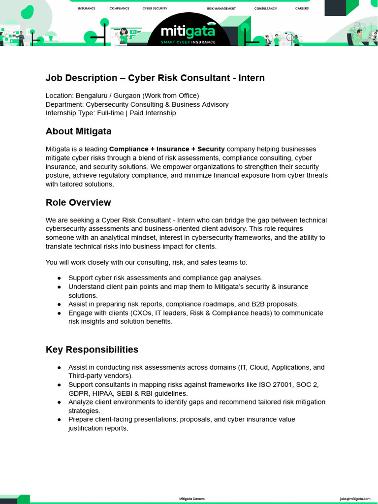 Cyber Risk Consultant Internship in India | PDF | Computer Security ...