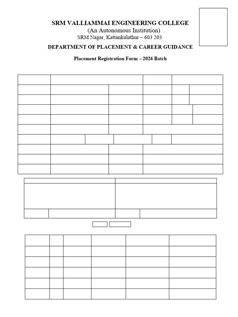 SRM Engineering College Placement Form 2026 | PDF