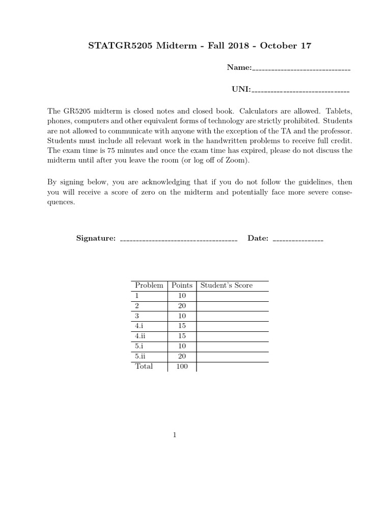 GR5205 Midterm Exam Guidelines and Problems | PDF | Errors And ...