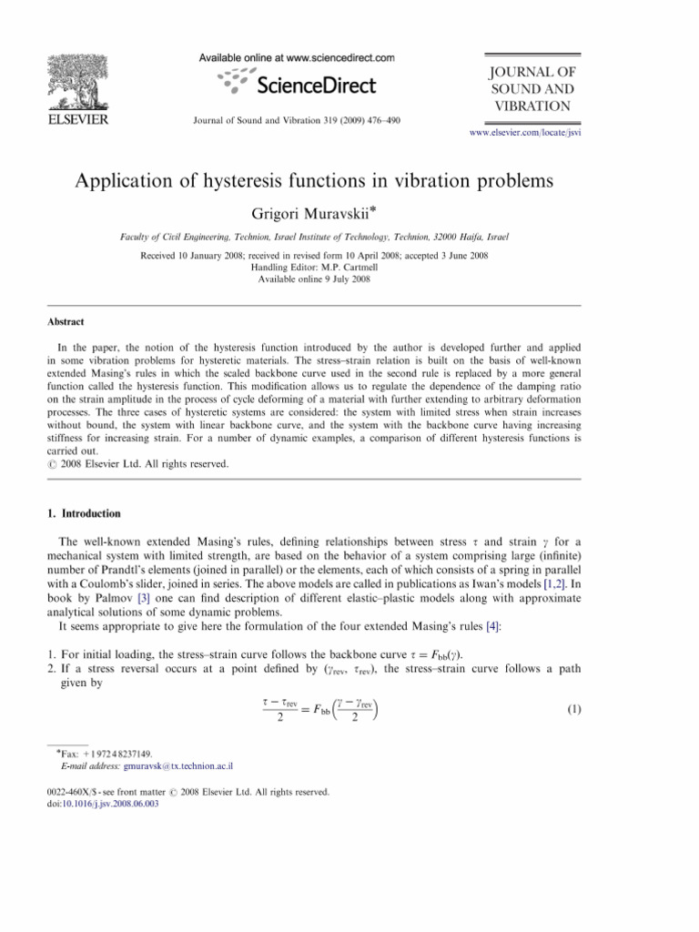 Application of Hysteresis Functions in Vibration Problems | PDF