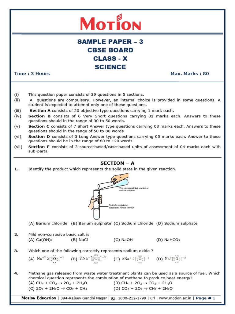 CBSE Class X Science Sample Paper 3 | PDF | Electric Current | Chemical ...