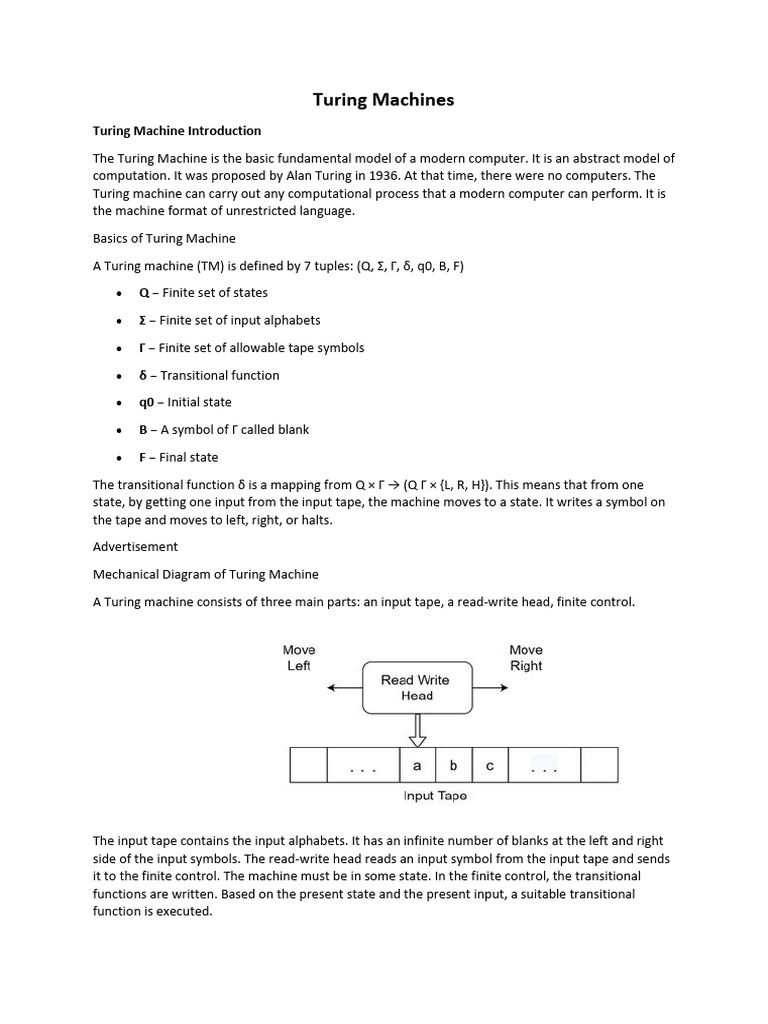 Overview of Turing Machines and Variants | PDF | Automata Theory ...