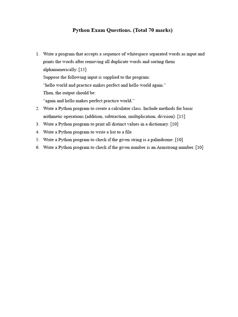 Python Exam Questions | PDF