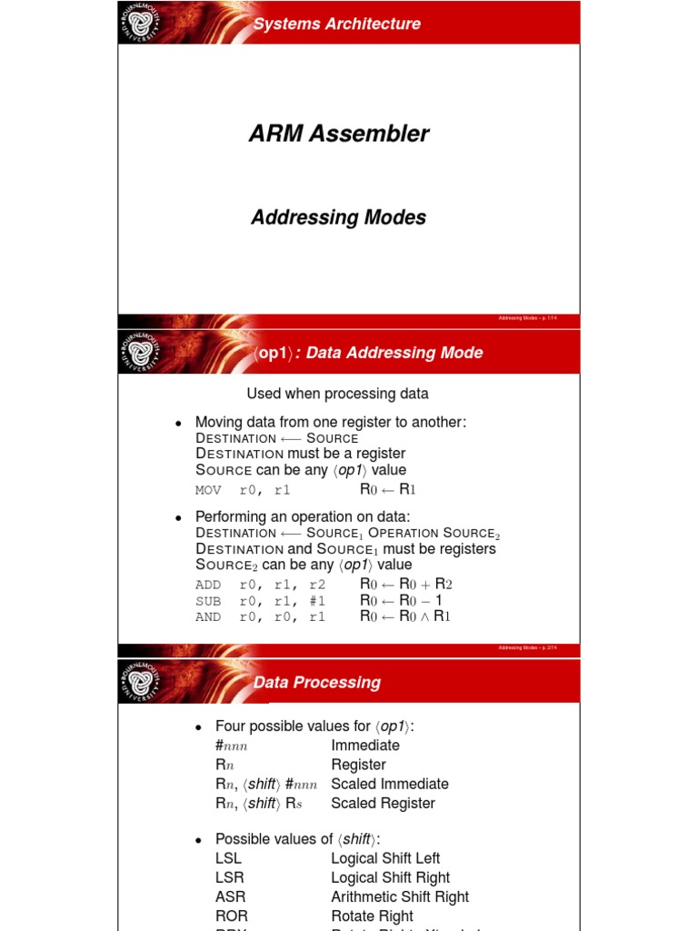 ARM Assembler Addressing Modes PDF Assembly Language Computer Programming