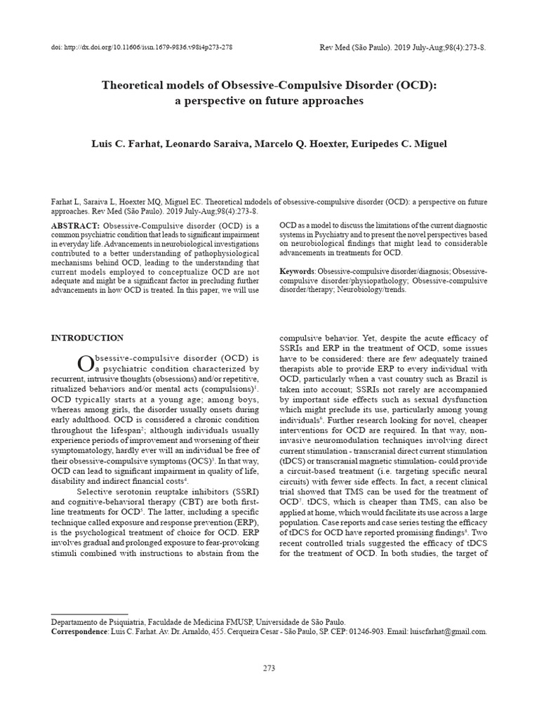 Future Approaches to OCD Models | PDF | Obsessive–Compulsive Disorder ...